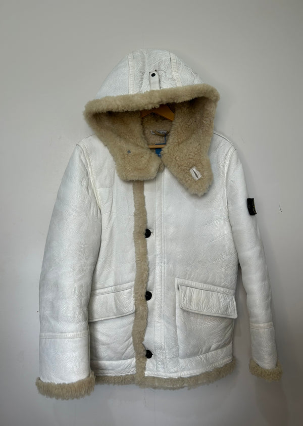 Stone Island 2006 Hand Painted Leather Hooded Jacket
